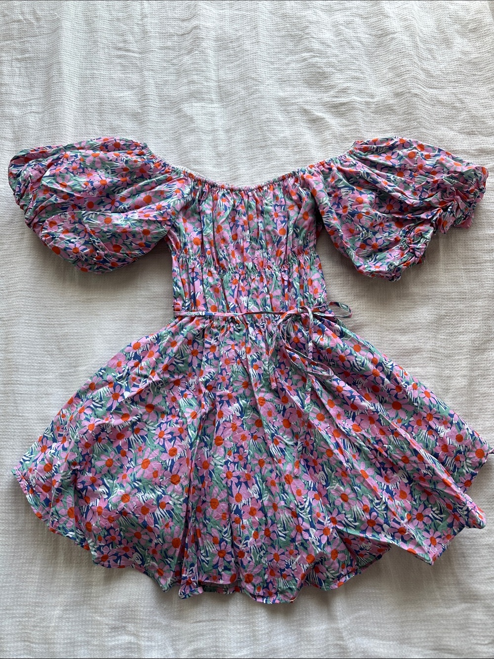 Altar'd State Pink Floral Off-Shoulder Puff Sleeve Dress